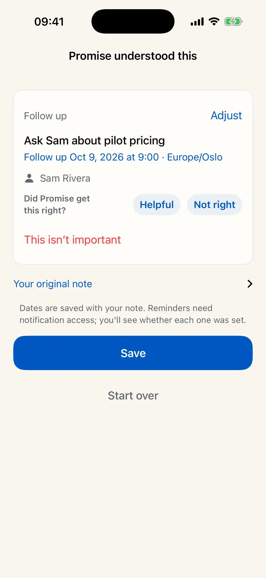 Check a follow-up before it is saved.